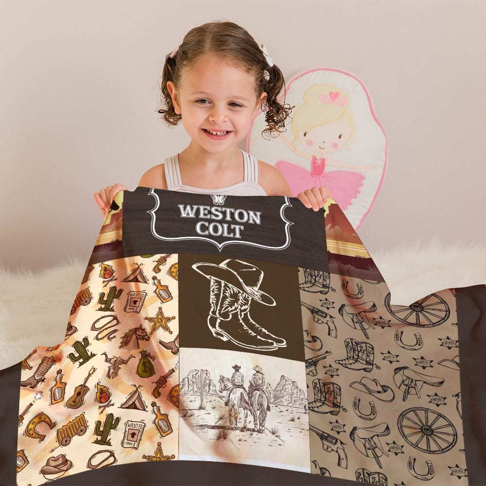 Personalized Name Minky Baby Blankets for Baby, Minky Blanket Double Layer with Dotted Backing for Infant Toddler Crib, Western Nursery Decorations