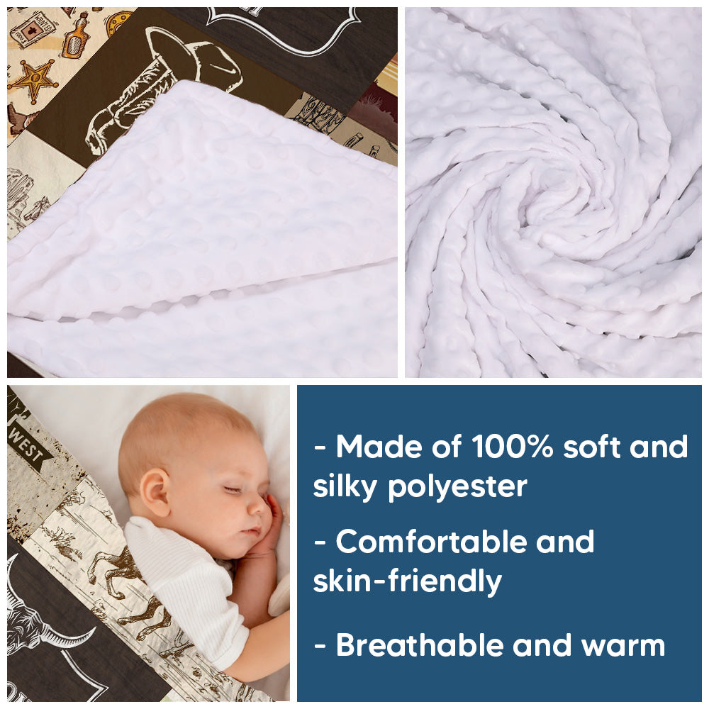 Personalized Name Minky Baby Blankets for Baby, Minky Blanket Double Layer with Dotted Backing for Infant Toddler Crib, Western Nursery Decorations