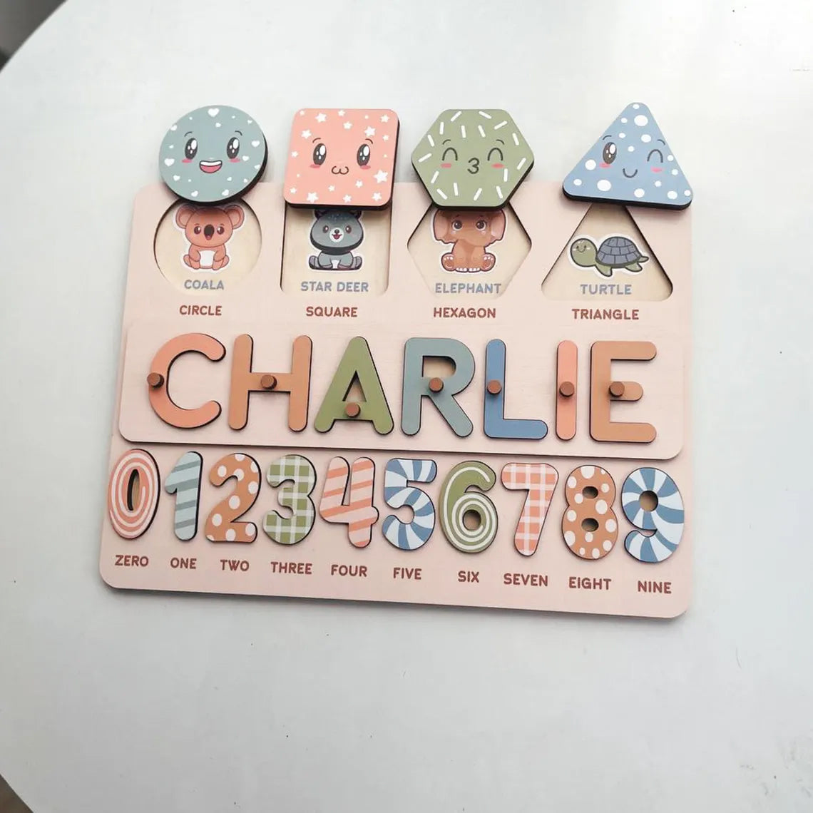 Personalized Name Puzzle With Shapes And Numbers, One year old Gifts