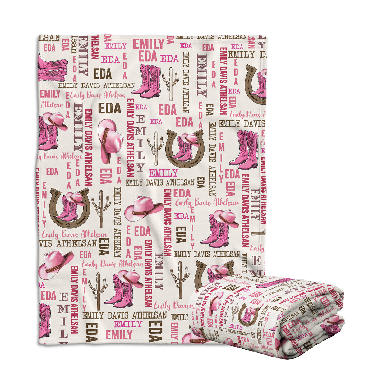 Personalized Pink Western Baby Blankets, Cowboy Baby Blankets, 3 Sizes Fleece Blankets for Infant Newborn Daughter Granddaughter