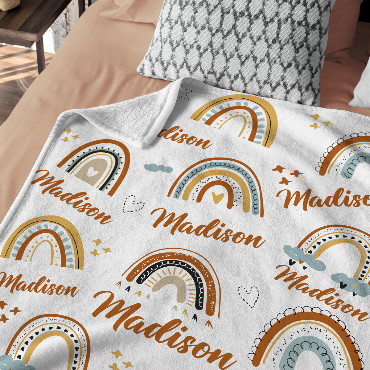 Personalized Rainbow Baby Blanket for Girls - Custom Boho Swaddle With Name, 3 Sizes Plush for Daughter, Granddaughter, Newborn