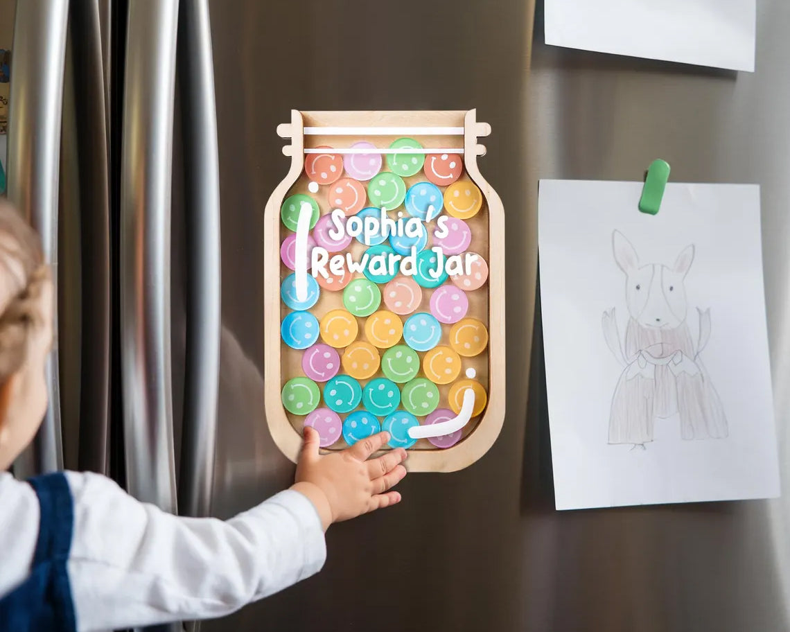 Personalized Smiley Face Kids Reward Jar, Chore Chart For Kids, Star Jar, Potty Training, Magnetic Reward Jar
