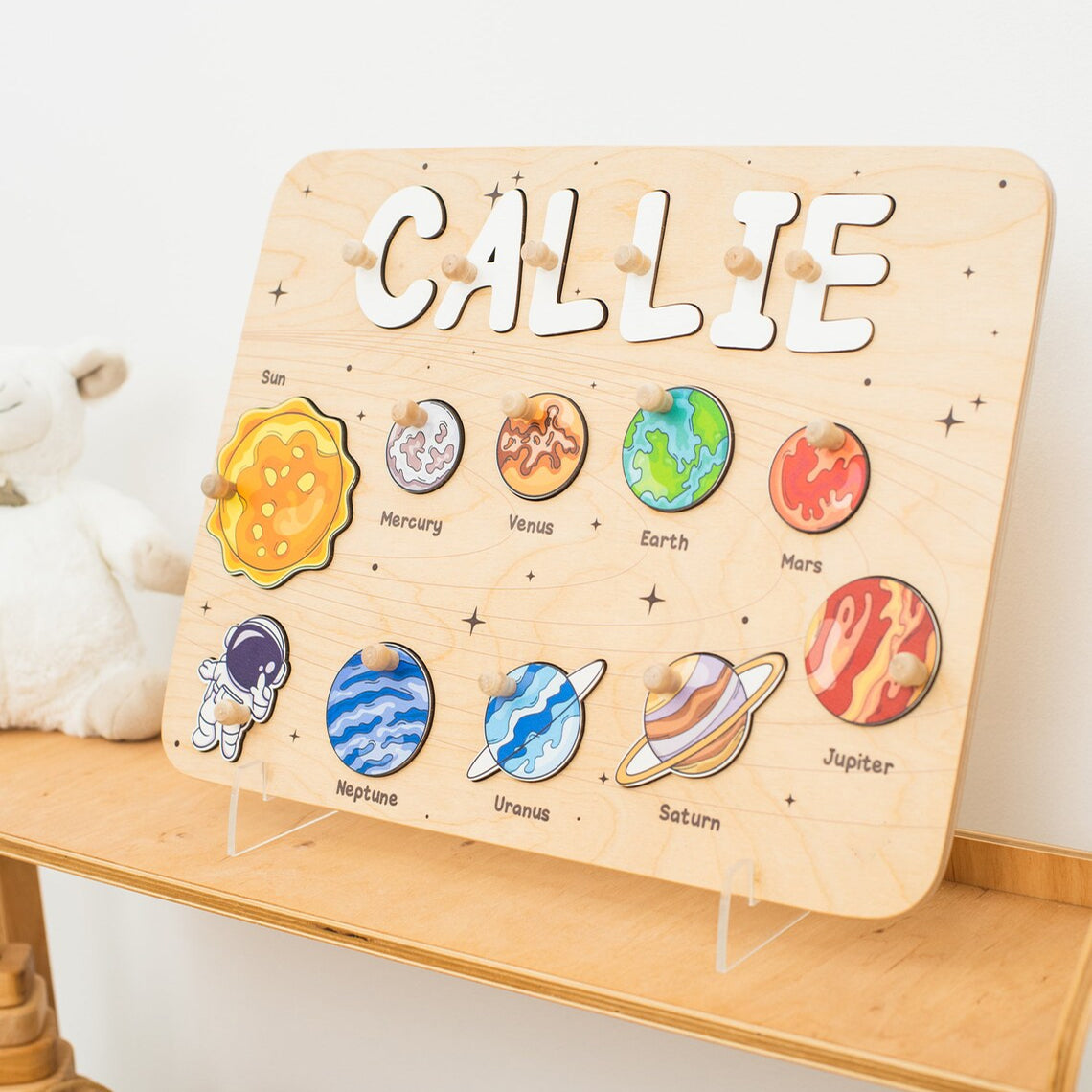 Personalized Space Name Puzzle Board, Nursery Decor, Custom Gifts for Kids, Wooden Toys for Baby, Toddler Gift