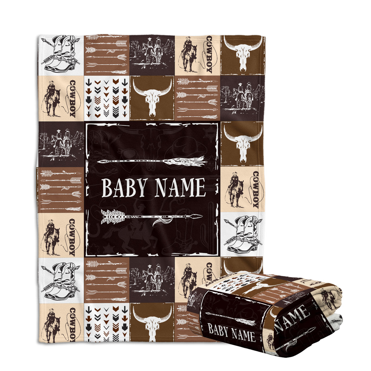 Personalized Western Baby Blanket, Fleece Blankets, 3 Sizes Fleece Blanket for Infant Newborn Son Daughter Toddlers Youth