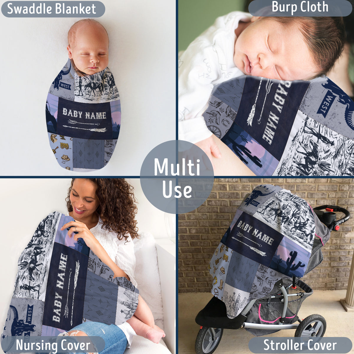 Personalized Western Baby Blanket for Boys, Cowboy Fleece Blanket, Custom Name for Newborn Infant Son Daughter Kids