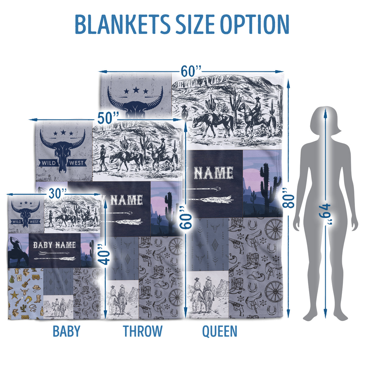 Personalized Western Baby Blanket for Boys, Cowboy Fleece Blanket, Custom Name for Newborn Infant Son Daughter Kids
