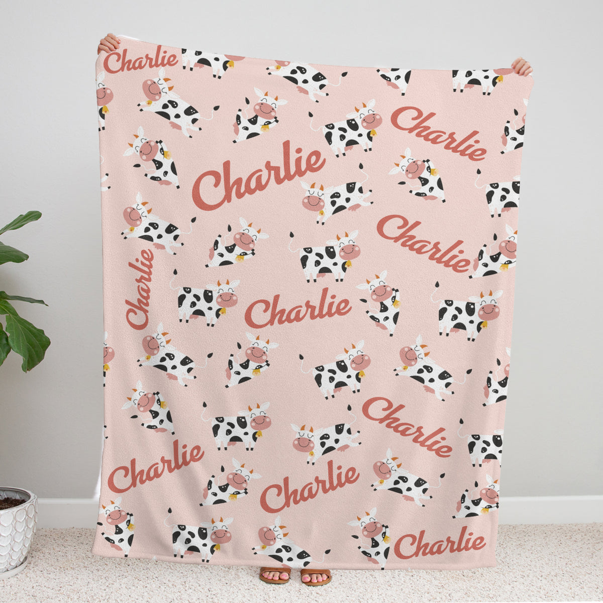 Personalized Western Baby Blanket for Girls, Cow Pattern, Cowboy Fleece for Newborn Infant, Custom Name