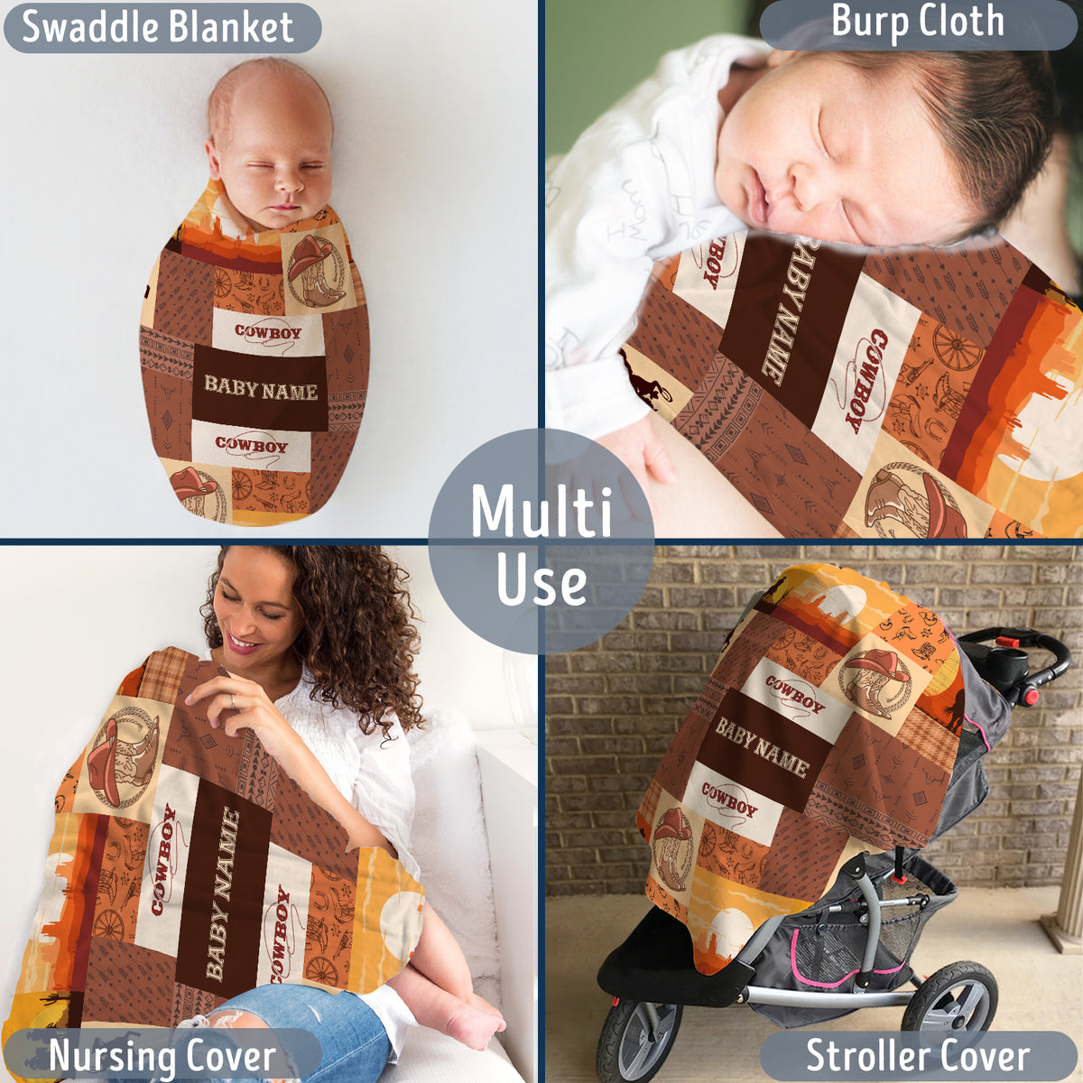 Personalized Western Baby Blankets - Cowboy & Brown Fleece Blankets for Boys & Girls