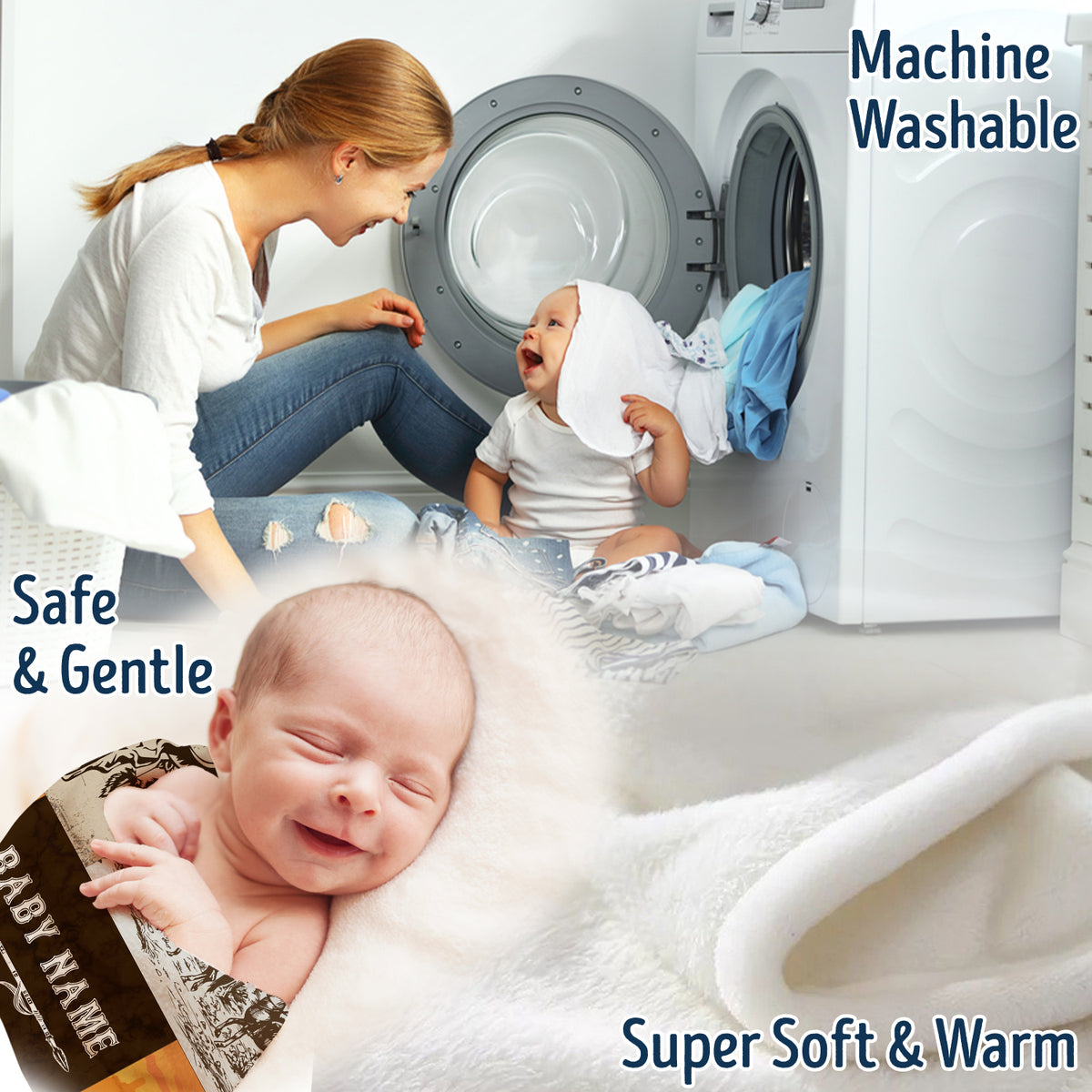Personalized Western Baby Blankets for Boys, Brown Baby Western Blankets, Custom Name Fleece Blankets for Newborn Infant Son Daughter Toddlers Kids