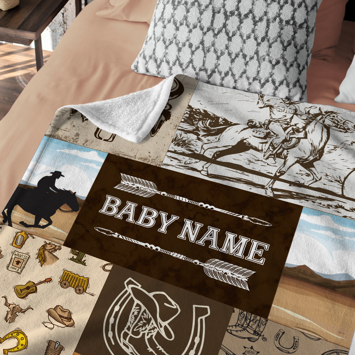Personalized Western Baby Blankets for Boys, Cowboy Baby Blankets for Baby Boy, Custom Name Fleece Blankets for Newborn Infant Son Daughter Kids