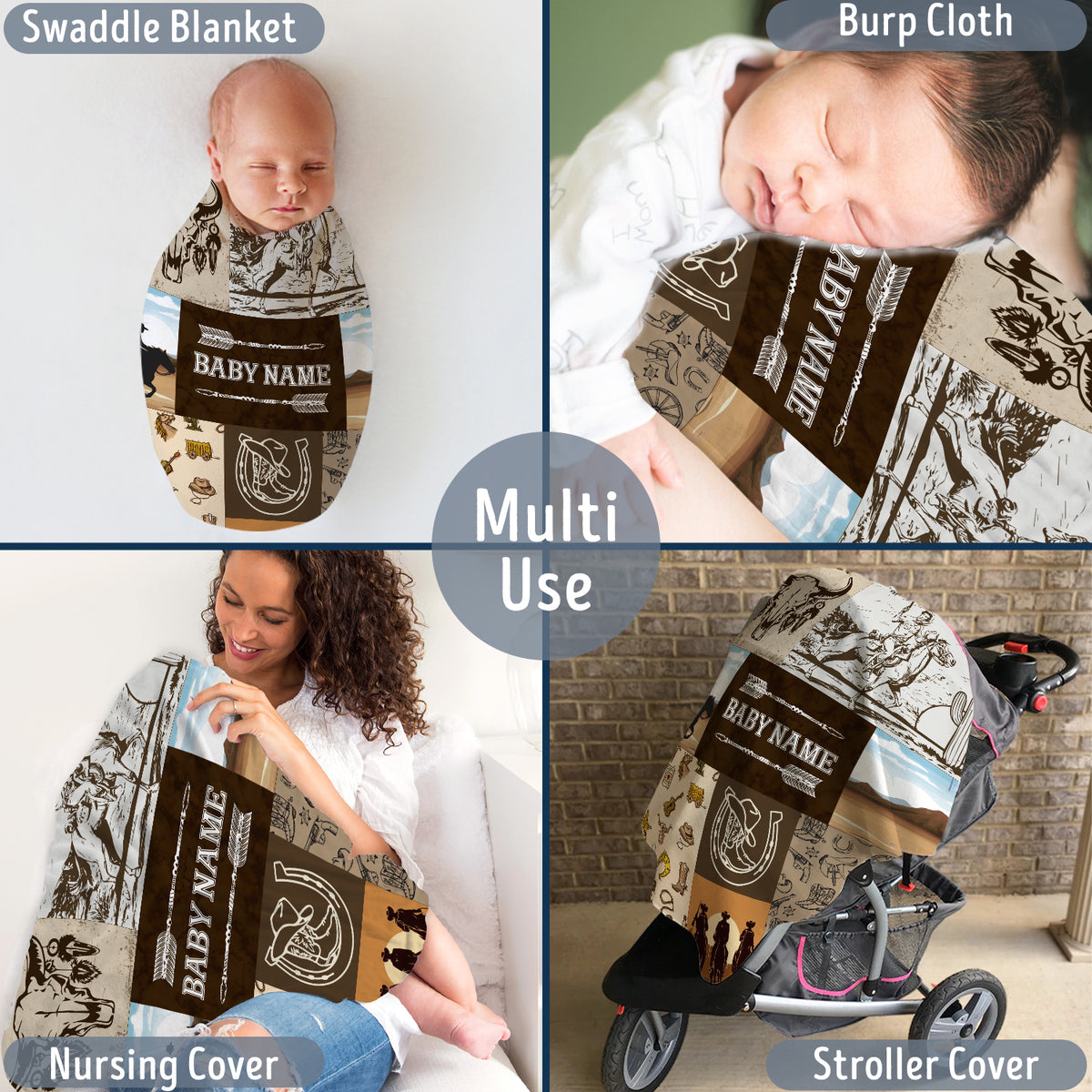 Personalized Western Baby Blankets for Boys, Cowboy Baby Blankets for Baby Boy, Custom Name Fleece Blankets for Newborn Infant Son Daughter Kids