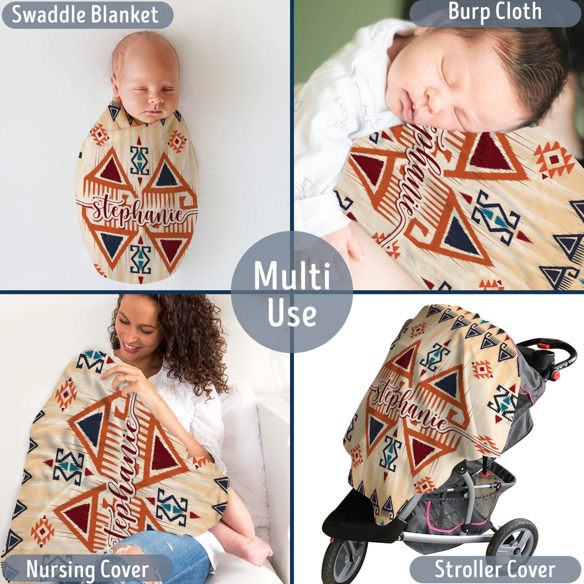 Personalized Western Baby Blankets for Girls, Aztec Pattern Blankets, Custom Baby Blankets Name Fleece Blankets for Newborn Infant