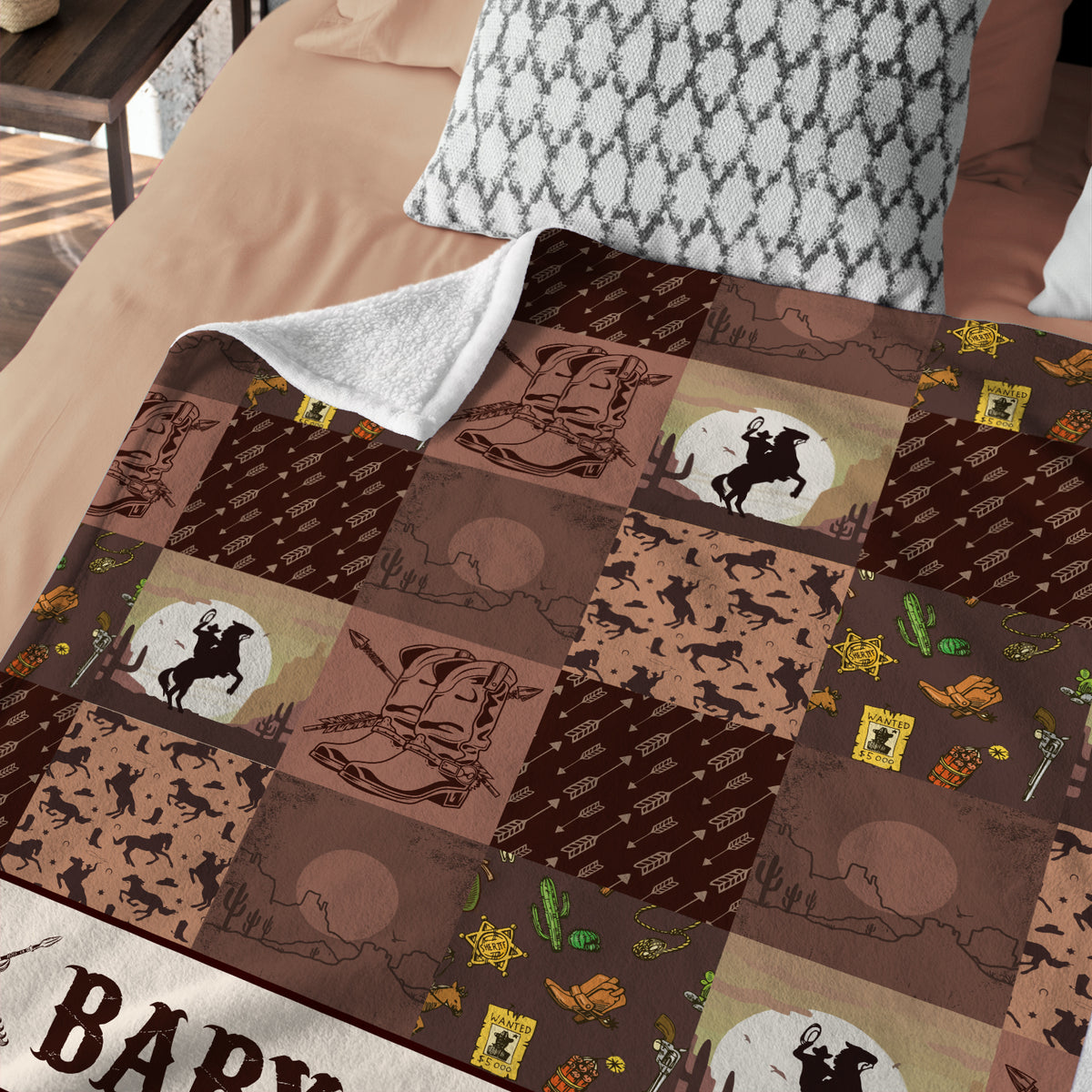 Personalized Western Blanket for Baby - Custom, Fleece, Brown Cowboy Blanket for Boys & Girls