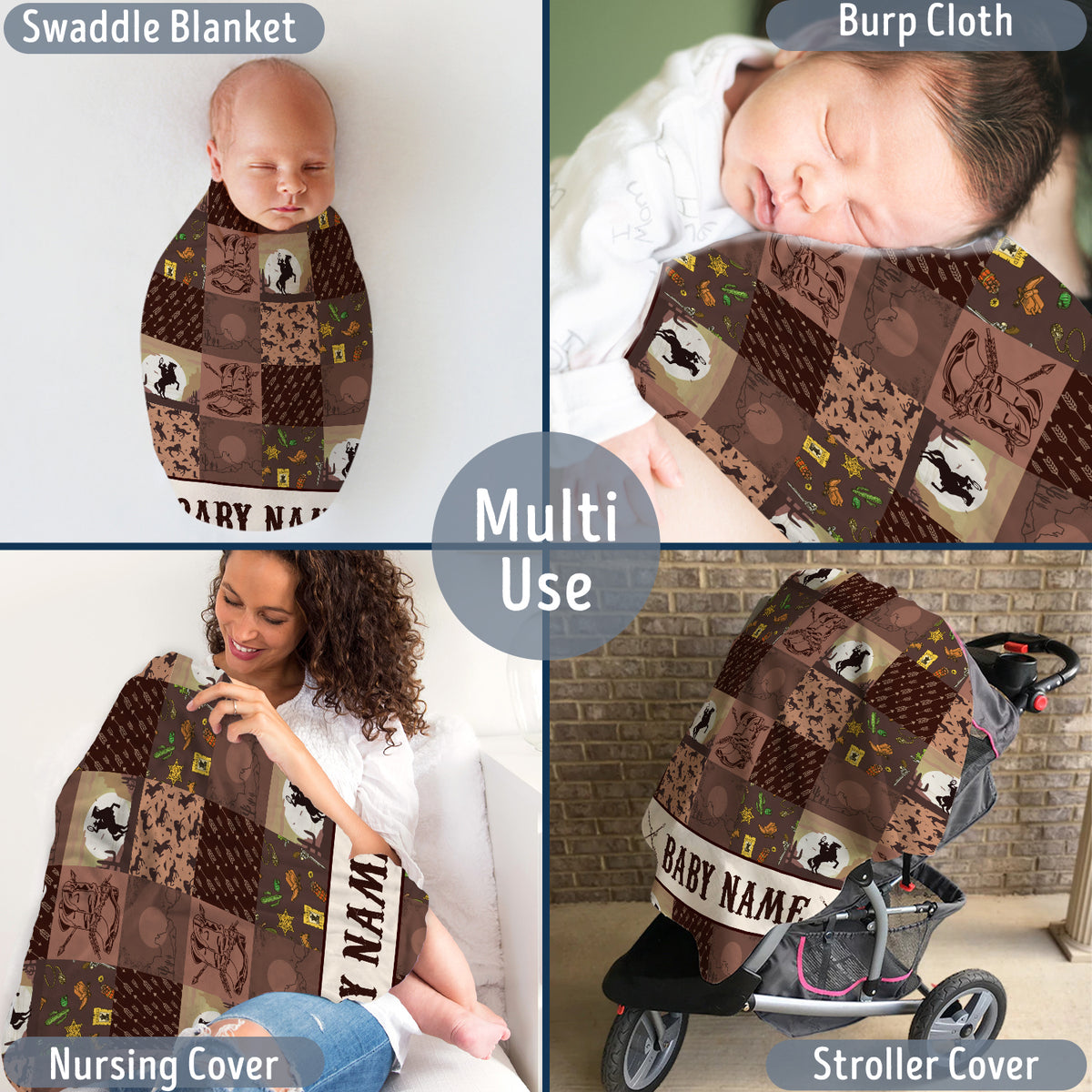 Personalized Western Blanket for Baby - Custom, Fleece, Brown Cowboy Blanket for Boys & Girls