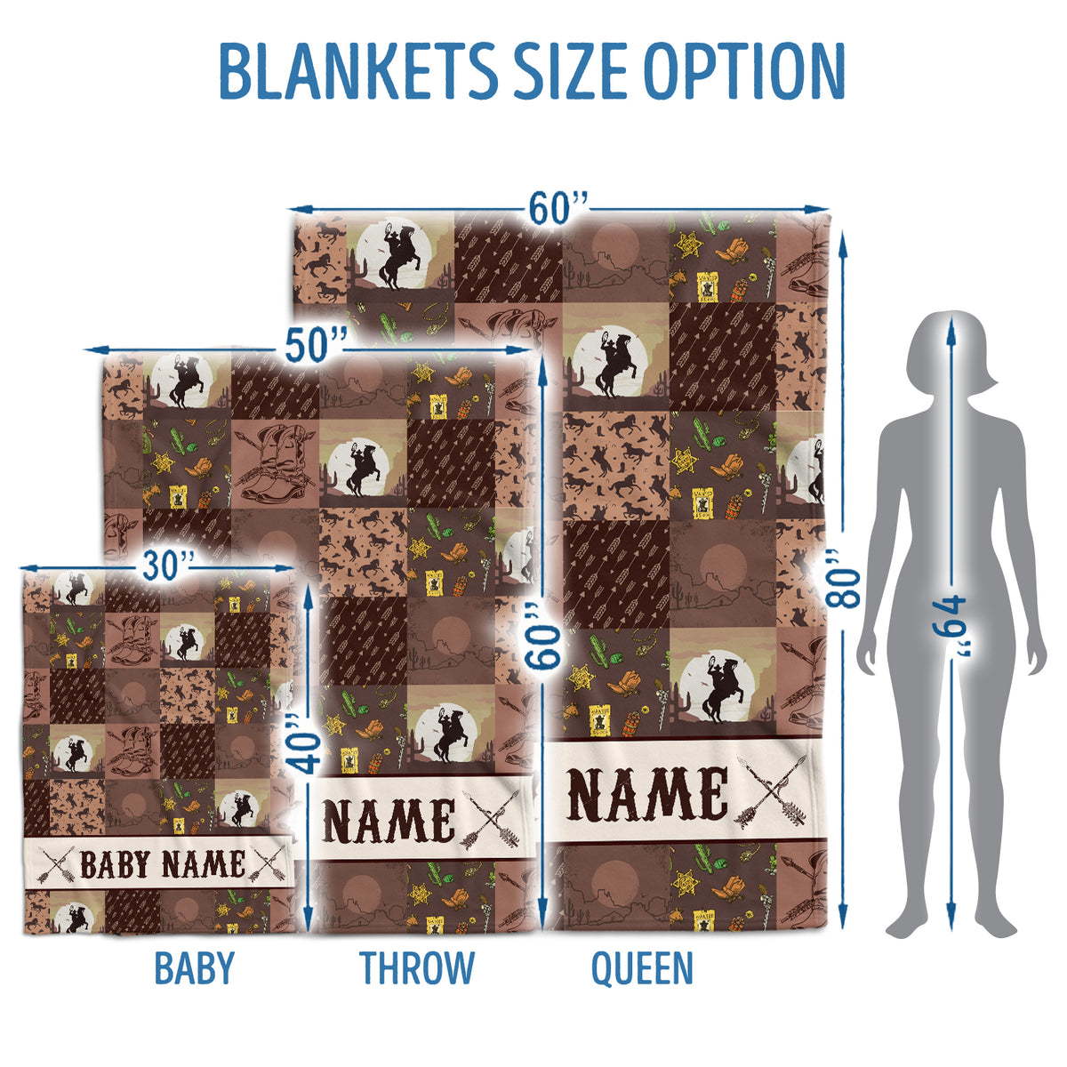Personalized Western Blanket for Baby - Custom, Fleece, Brown Cowboy Blanket for Boys & Girls