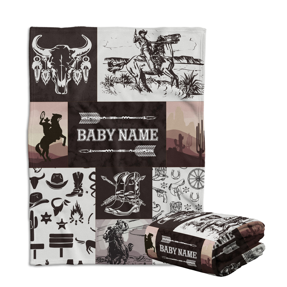 Personalized Western Cowboy Baby Blankets for Baby, Custom Baby Blankets Name Fleece Blankets for Newborn Infant Son Daughter Kids