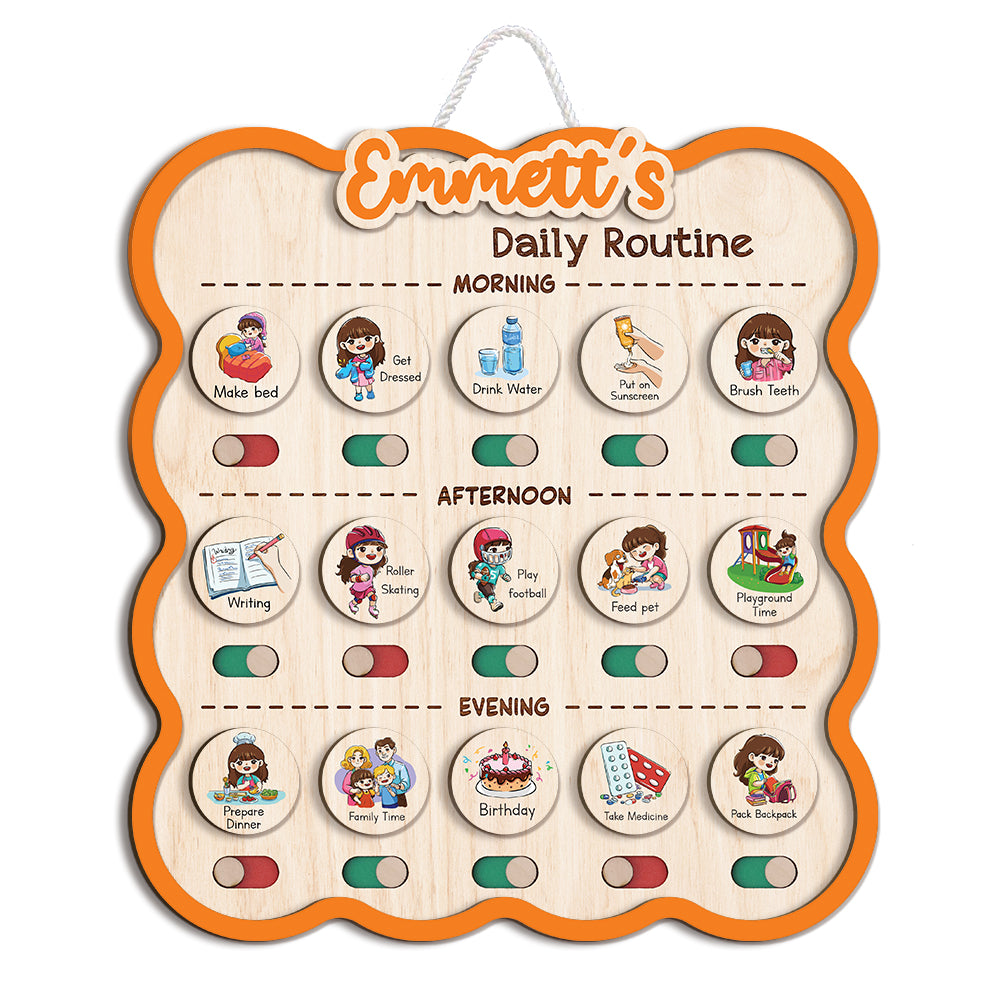 Personalized Wooden Chore Chart for Kids, Toddler Routine Board, Visual Schedule for Kids Age 3-5