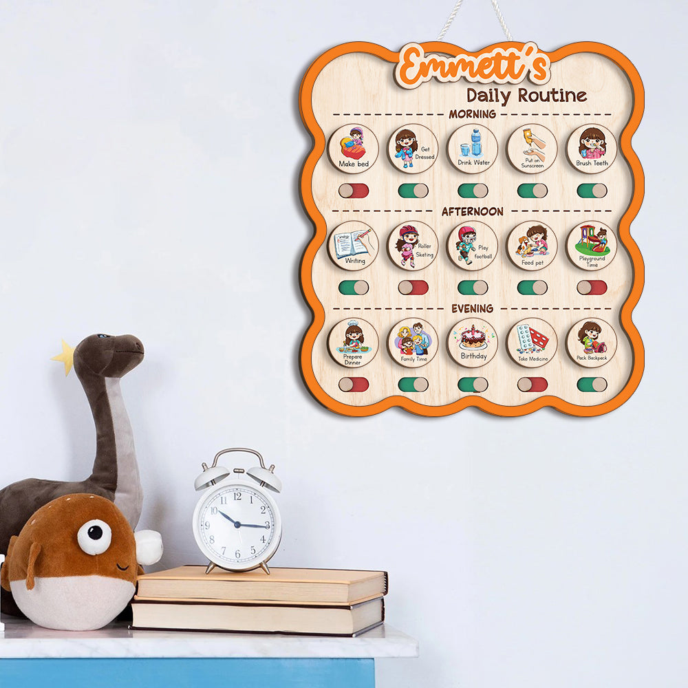 Personalized Wooden Chore Chart for Kids, Toddler Routine Board, Visual Schedule for Kids Age 3-5