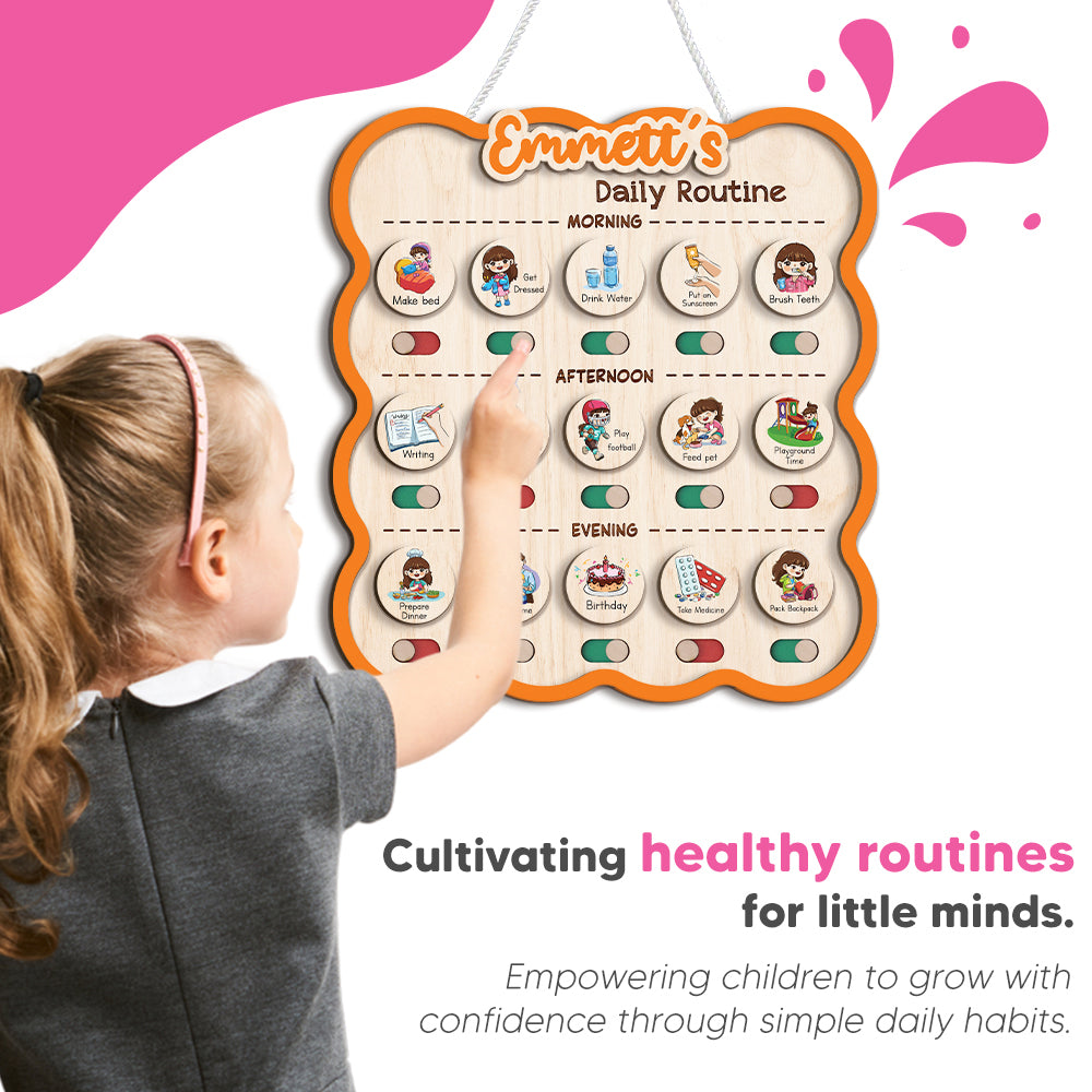 Personalized Wooden Chore Chart for Kids, Toddler Routine Board, Visual Schedule for Kids Age 3-5