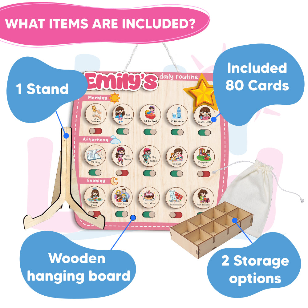 Personalized Wooden Chore Chart for Kids, Toddler Routine Board, Visual Schedule for Kids Age 3-5, Gift for Kids