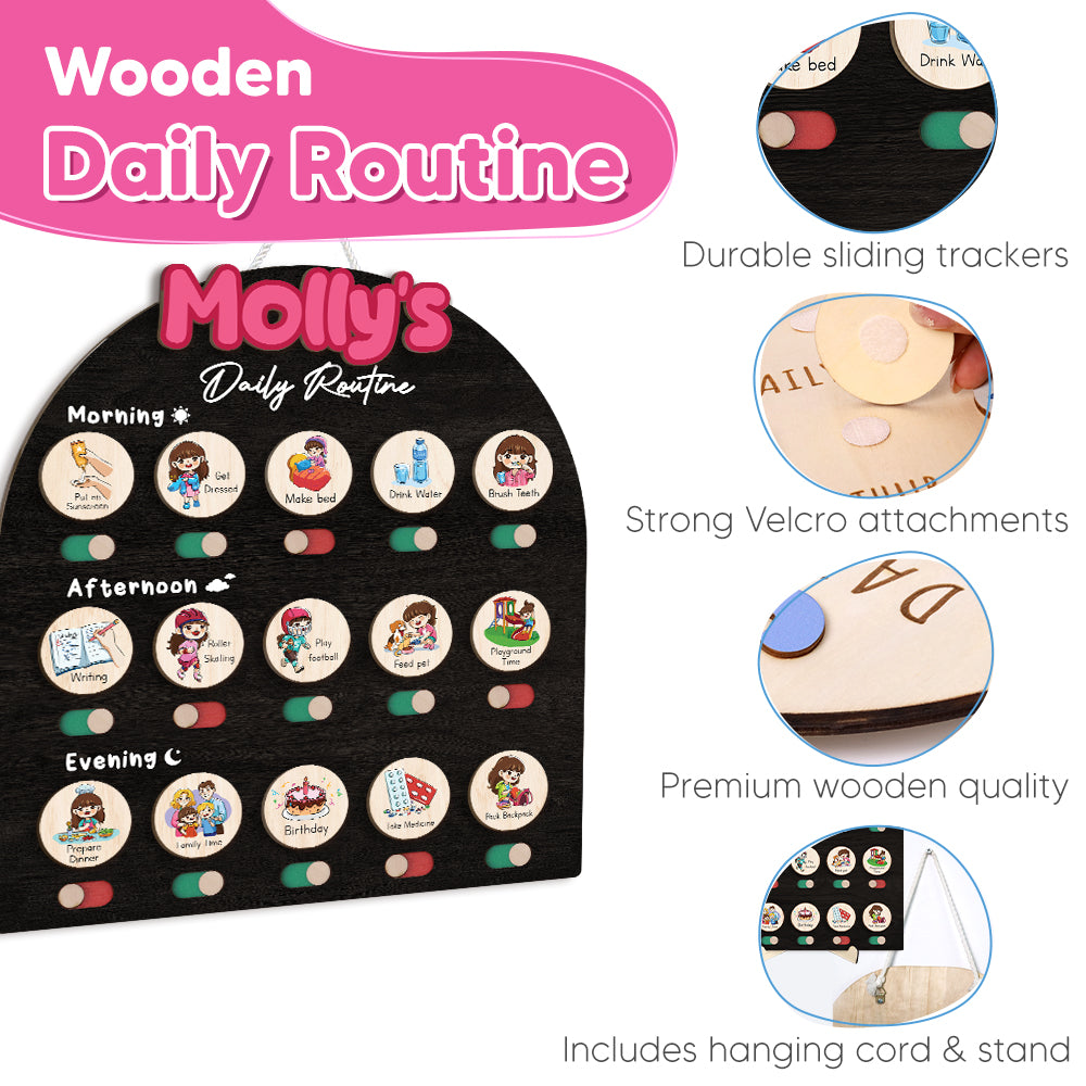 Personalized Wooden Chore Chart for Kids, Daily Routine Chart for Toddlers, Visual Schedule for Kids Age 3-5, Morning Bedtime Routine
