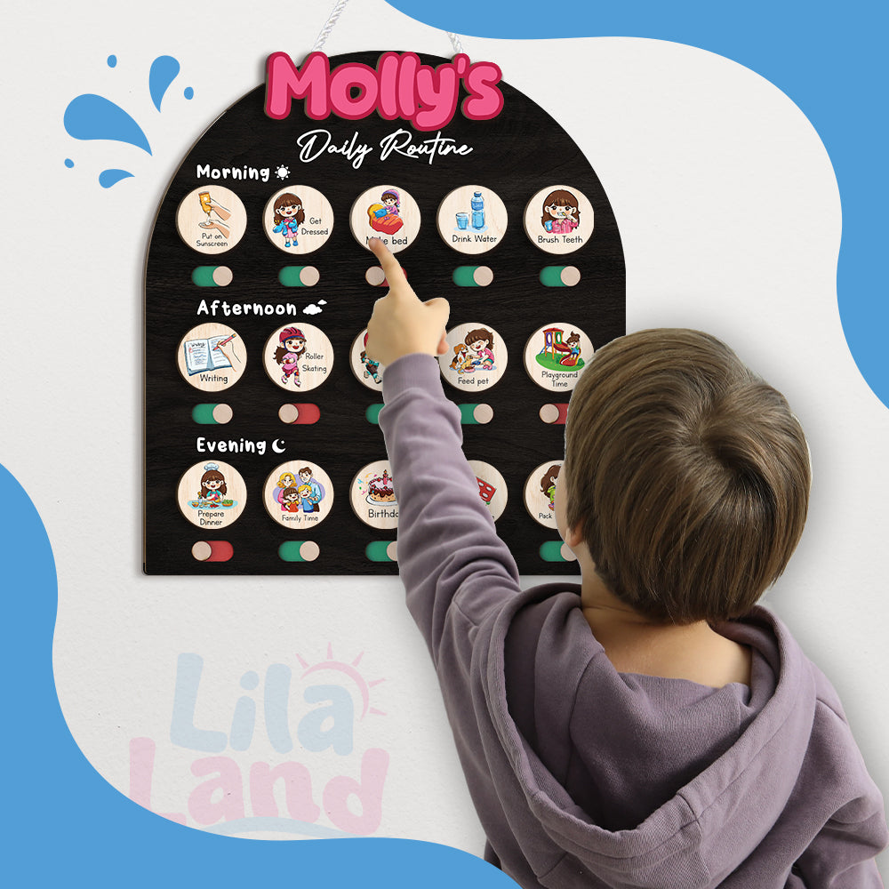 Personalized Wooden Chore Chart for Kids, Daily Routine Chart for Toddlers, Visual Schedule for Kids Age 3-5, Morning Bedtime Routine