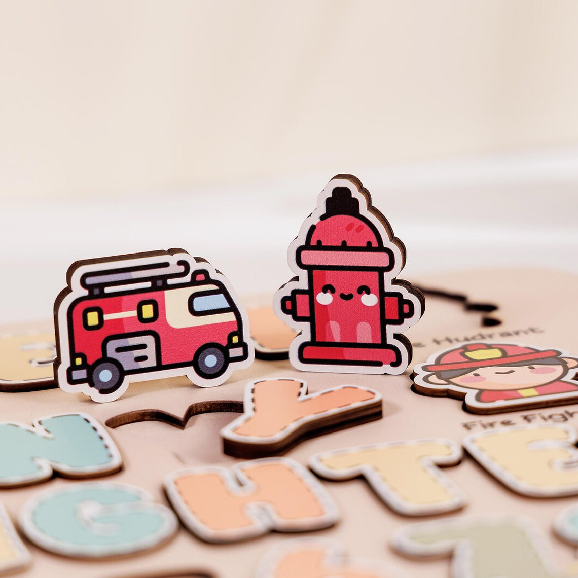 Personalized Wooden Name Puzzle Cute Baby Firefighter, Gifts for Kids, Wooden Toddler Toys