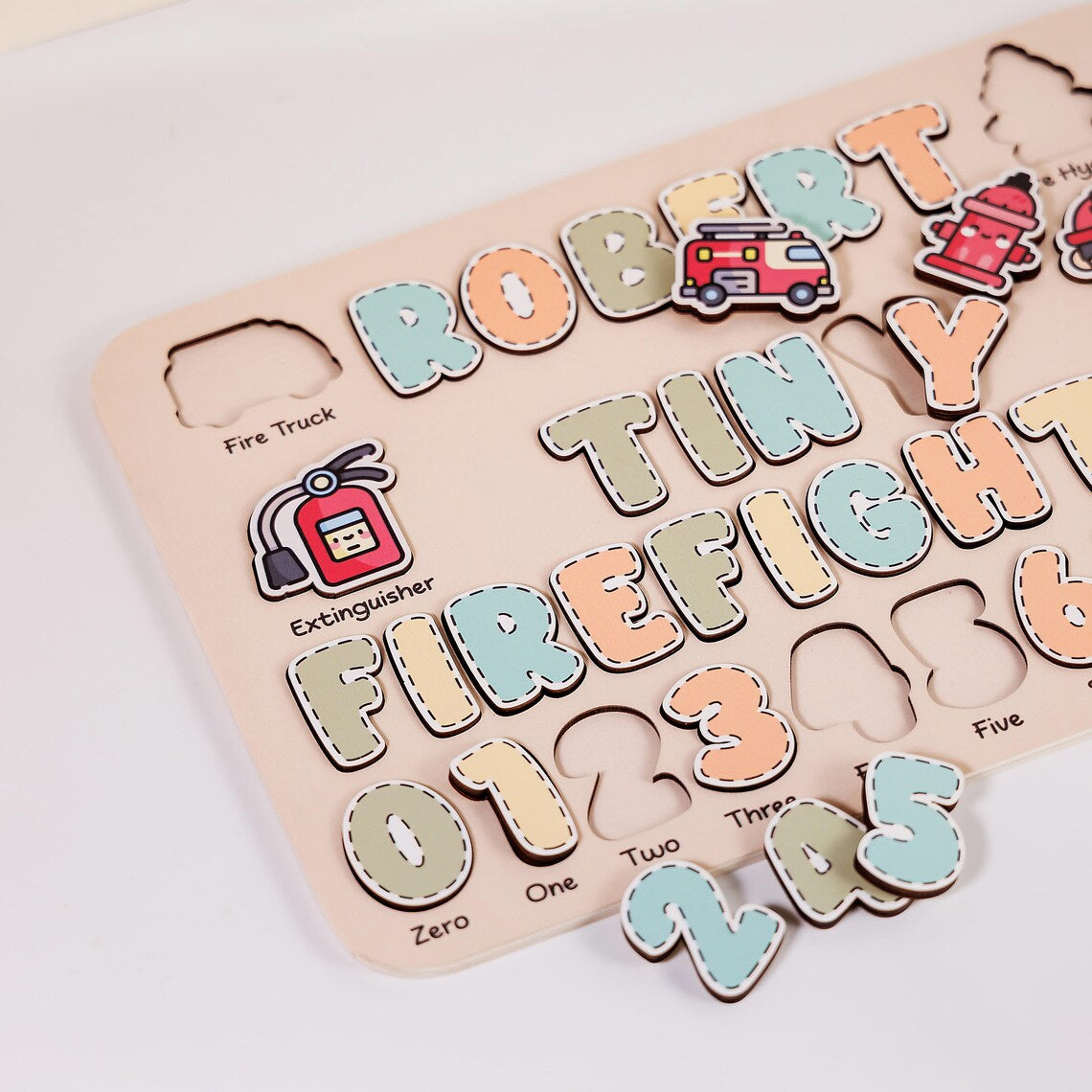 Personalized Wooden Name Puzzle Cute Baby Firefighter, Gifts for Kids, Wooden Toddler Toys