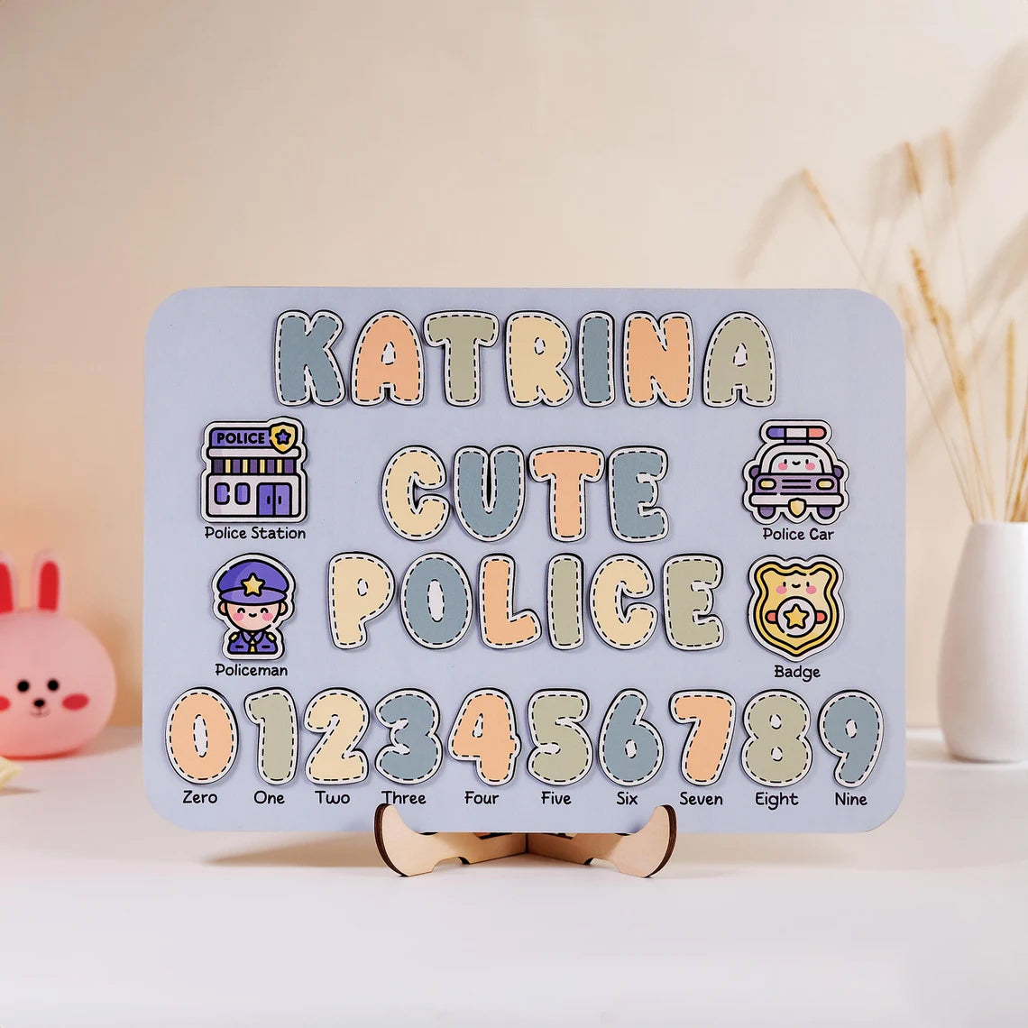 Personalized Wooden Puzzle Cute Baby Police, Birthday Gift For Kids, Baby Puzzle, Wooden Toddler Toys