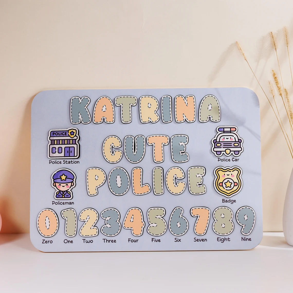 Personalized Wooden Puzzle Cute Baby Police, Birthday Gift For Kids, Baby Puzzle, Wooden Toddler Toys