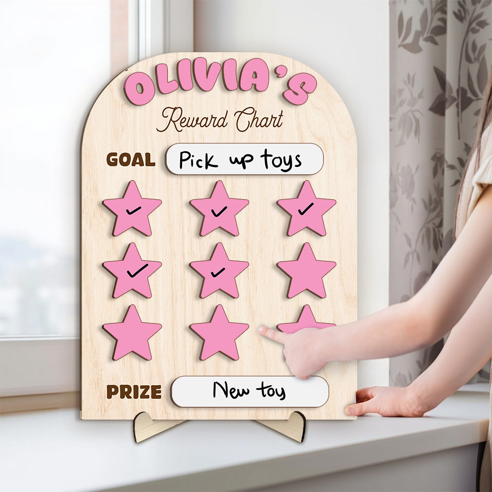 Personalized Wooden Reward Chart for Kids – Custom Name Star Reward Board, Chore Chart for Toddlers and Preschoolers