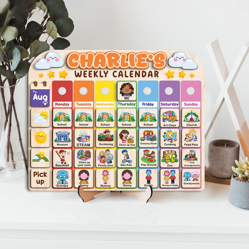 Personalized Wooden Weekly Calendar for Kids, Visual Day of the Week Activities, Weekly Planner, Kids Week's Routine, Daily Routine for Toddler