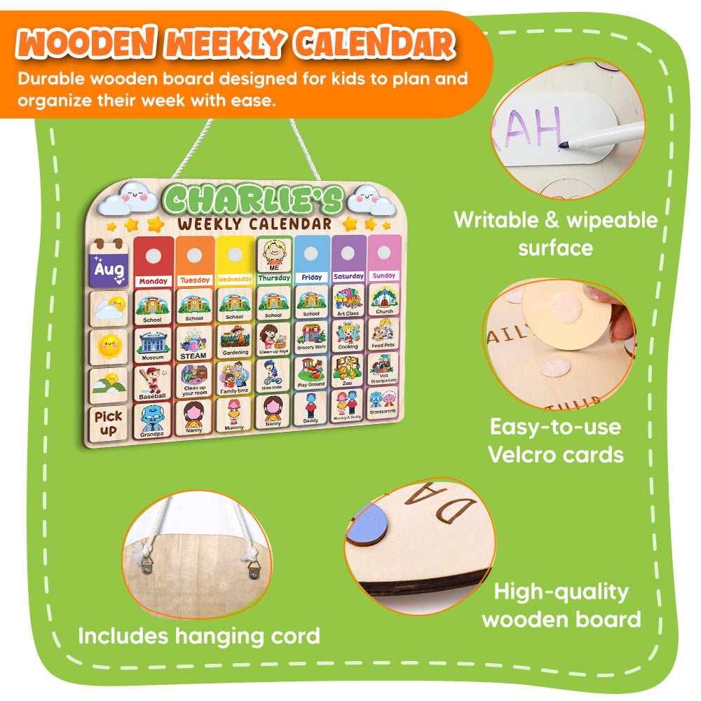 Personalized Wooden Weekly Calendar for Kids, Visual Day of the Week Activities, Weekly Planner, Kids Week's Routine, Daily Routine for Toddler