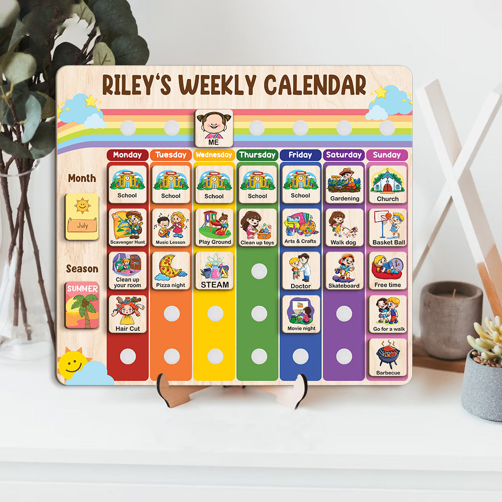 Personalized Wooden Weekly Calendar for Kids, Weekly Planner for Toddler, Week Visual Calendars for Kids, My Daily Calendar, Visual Daily Schedule for Toddler