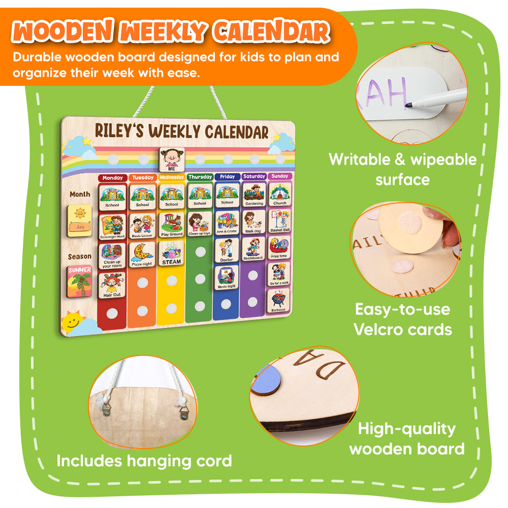 Personalized Wooden Weekly Calendar for Kids, Weekly Planner for Toddler, Week Visual Calendars for Kids, My Daily Calendar, Visual Daily Schedule for Toddler