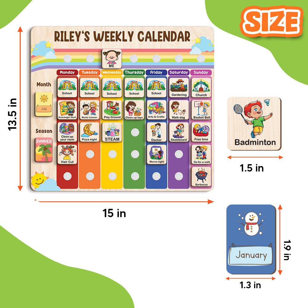 Personalized Wooden Weekly Calendar for Kids, Weekly Planner for Toddler, Week Visual Calendars for Kids, My Daily Calendar, Visual Daily Schedule for Toddler