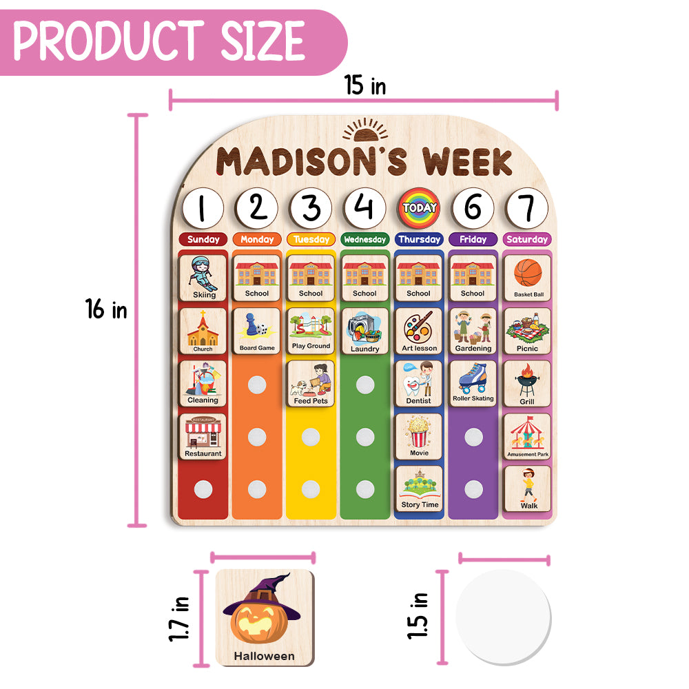 Personalized Wooden Weekly Schedule For Kids, Chore Chart For Kids With Custom Name, Gift For Kids