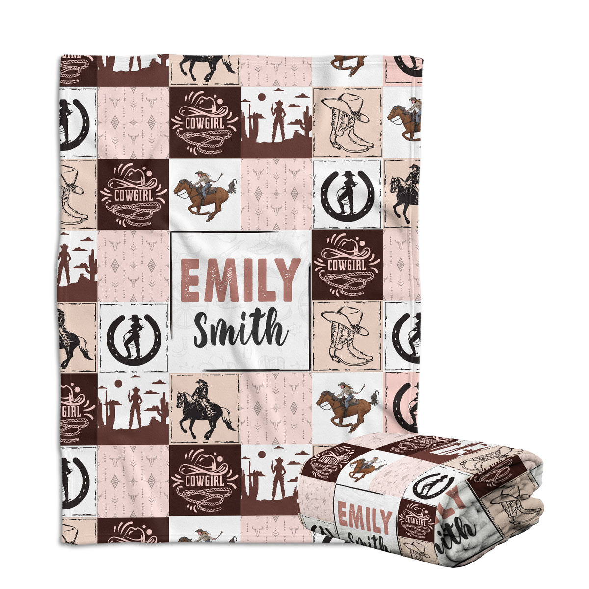 Personalized western blankets for baby girl - Custom cowboy & swaddle size options - Includes your daughter's name