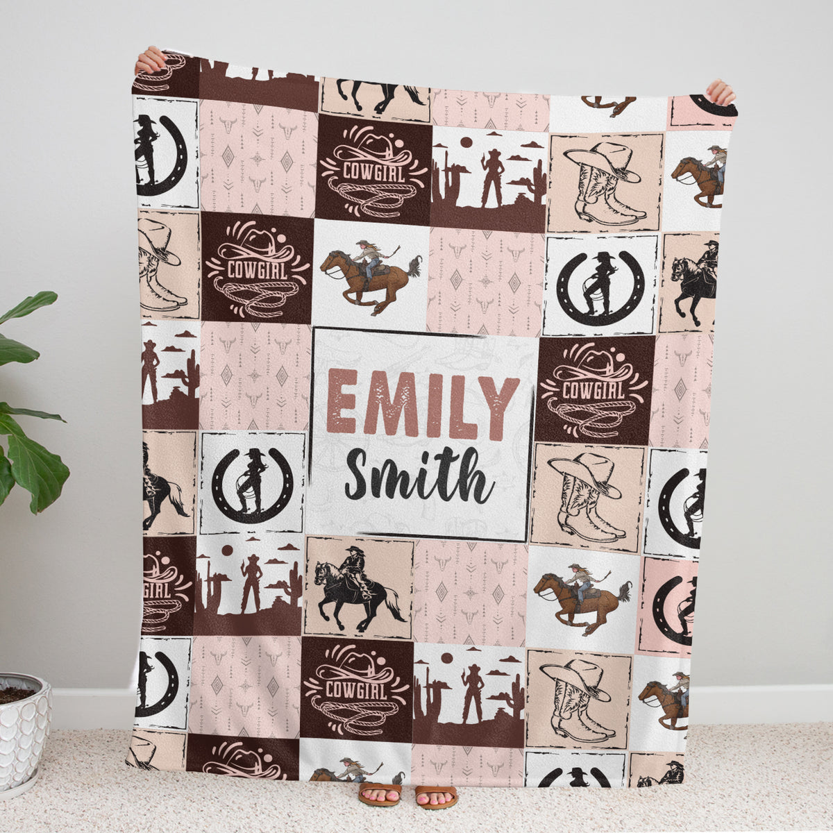 Personalized western blankets for baby girl - Custom cowboy & swaddle size options - Includes your daughter's name