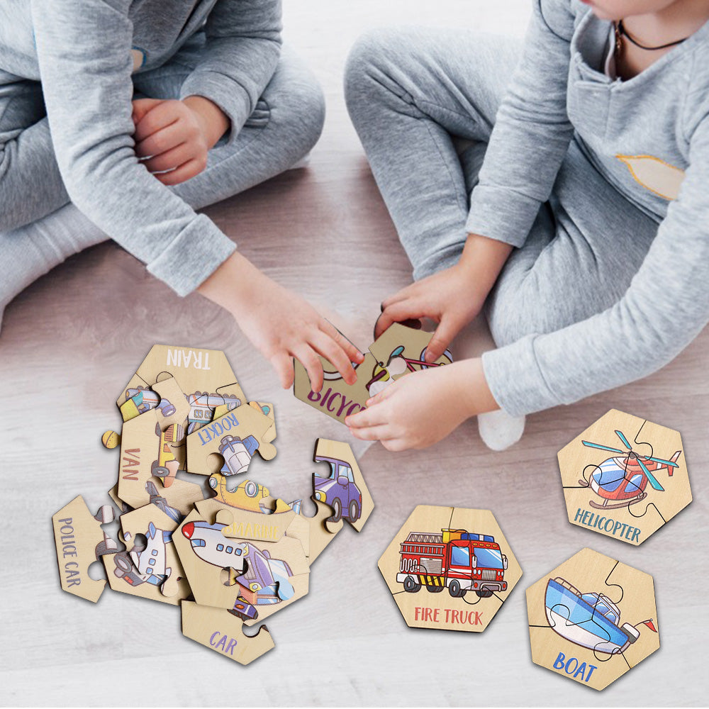 Vehicle Wooden Puzzles 15-Piece Toddler Set Ages 2+