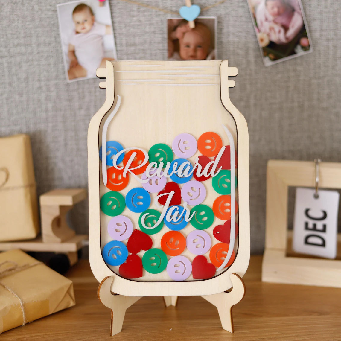 Kids Reward Jar With Smiley Tokens Personalized, Teacher's Management Tool, Back to School Gift