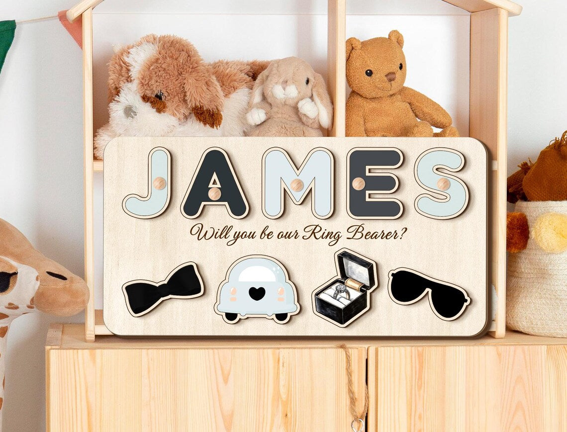 Ring Bearer Proposal Gifts, Custom Page Boy Name Puzzle, Ring Security Gift, Personalized Wooden Name Puzzle for Boy