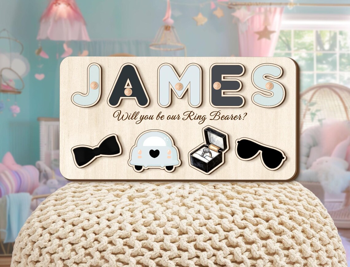 Ring Bearer Proposal Gifts, Custom Page Boy Name Puzzle, Ring Security Gift, Personalized Wooden Name Puzzle for Boy
