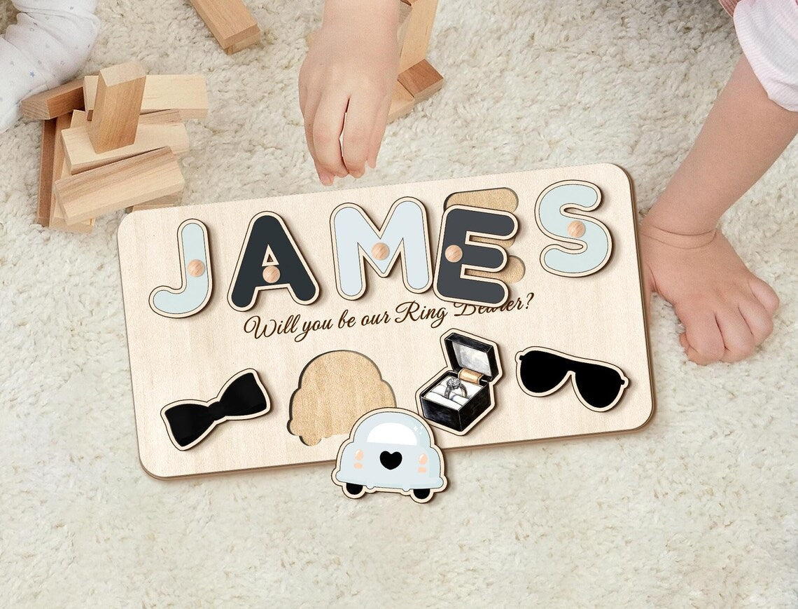 Ring Bearer Proposal Gifts, Custom Page Boy Name Puzzle, Ring Security Gift, Personalized Wooden Name Puzzle for Boy