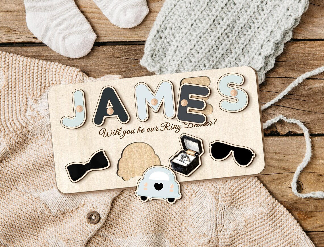 Ring Bearer Proposal Gifts, Custom Page Boy Name Puzzle, Ring Security Gift, Personalized Wooden Name Puzzle for Boy