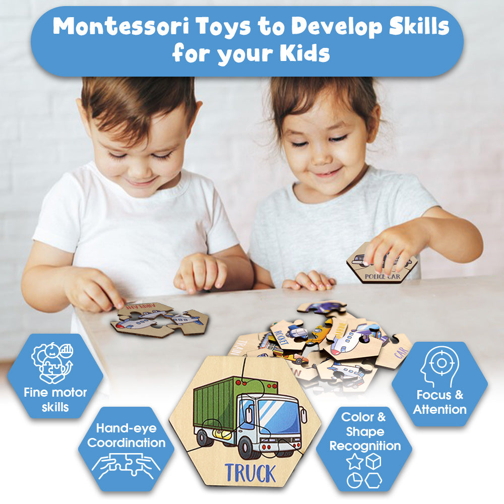 Vehicle Wooden Puzzles 15-Piece Toddler Set Ages 2+
