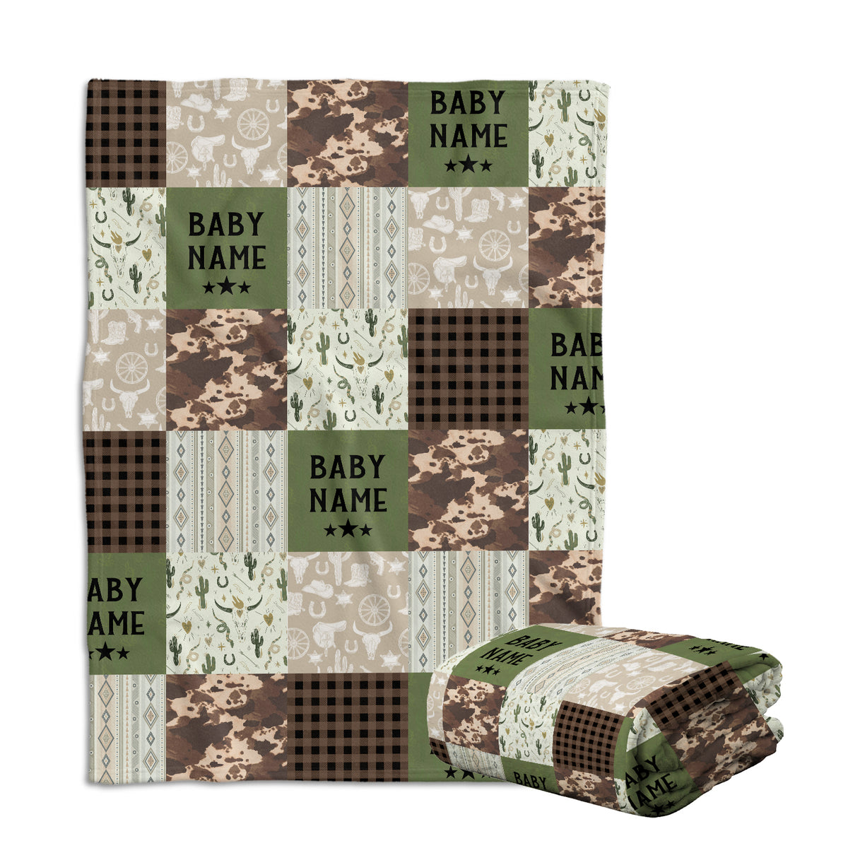 Skull Cactus Personalized Baby Blankets for Boys, Cowboy Baby Blankets for Girls, Fleece Blankets for Infant Newborn Son Daughter