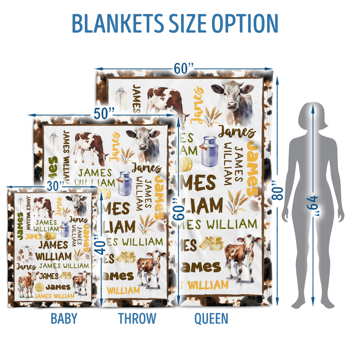 Western Baby Blanket for Boy or Girl - Personalized Cowboy Swaddle with Custom Name - Crib Size