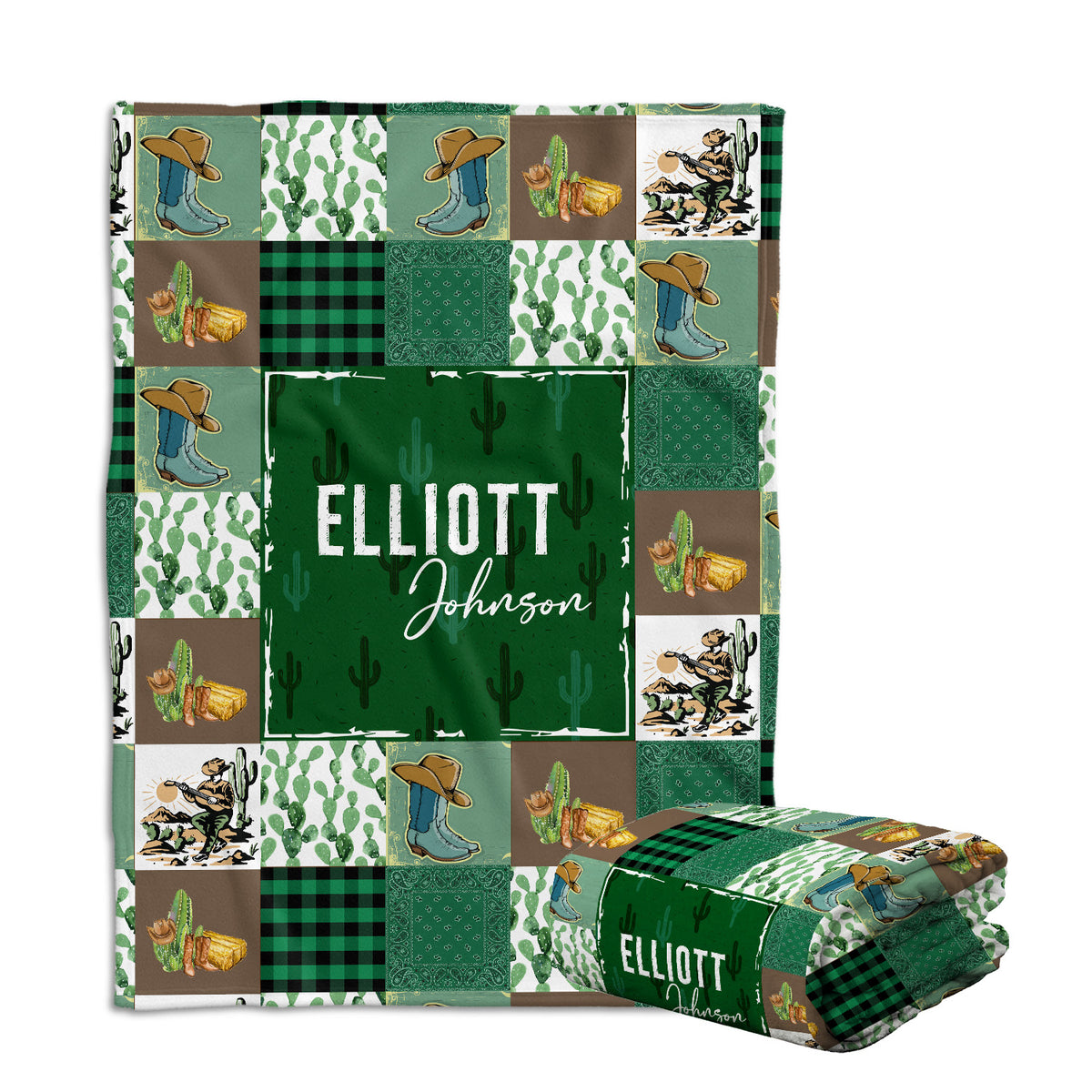 Western Baby Blankets, Green Cactus Pattern, Personalized, 100% Polyester, Soft & Silky, Unisex, Crib & Room Decor
