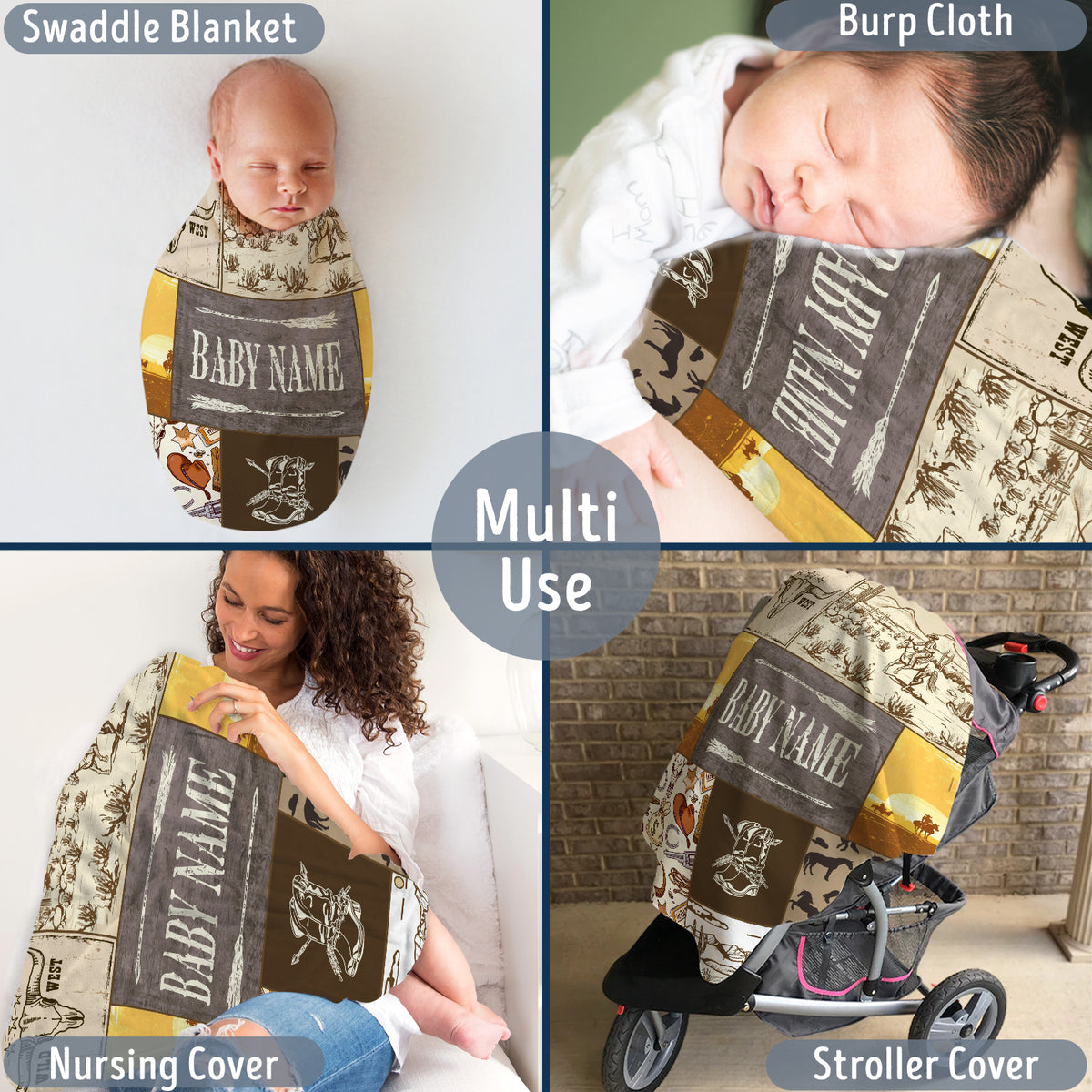 Western Baby Blankets - Personalized, Custom Fleece Blankets for Boys & Girls, 3 Sizes for Infant Newborn Son & Daughter